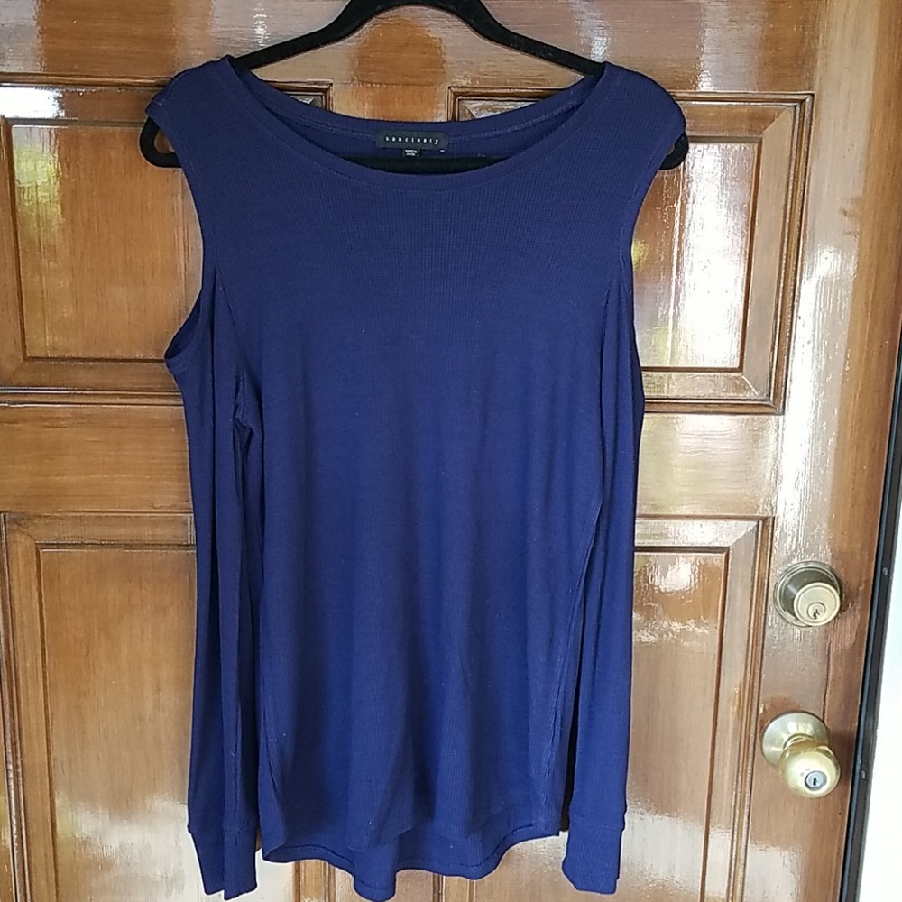 Sanctuary Navy Open Shoulder Long Sleeve Top, M